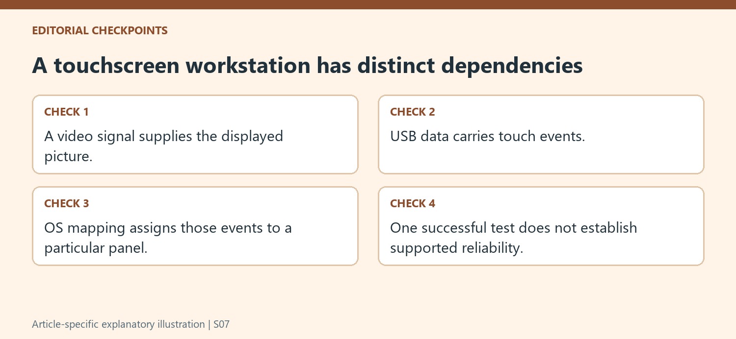 A touchscreen workstation has distinct dependencies