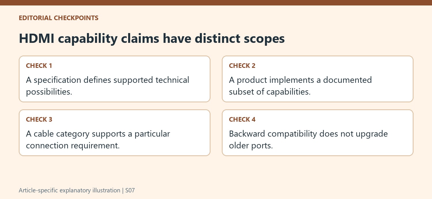 HDMI capability claims have distinct scopes