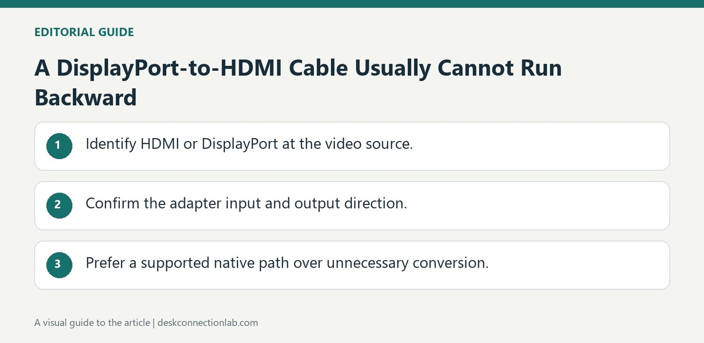 A DisplayPort-to-HDMI Cable Usually Cannot Run Backward