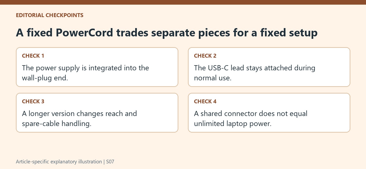 A fixed PowerCord trades separate pieces for a fixed setup