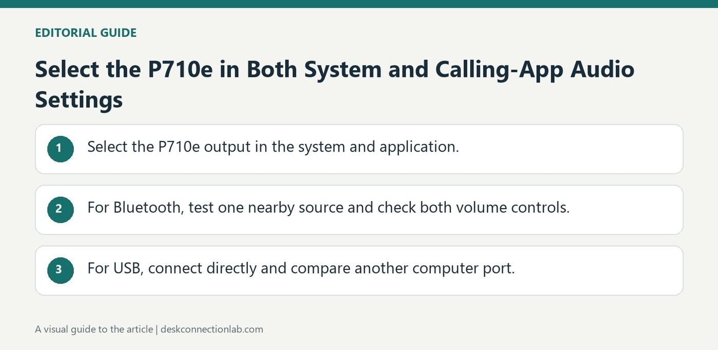 Select the P710e in Both System and Calling-App Audio Settings