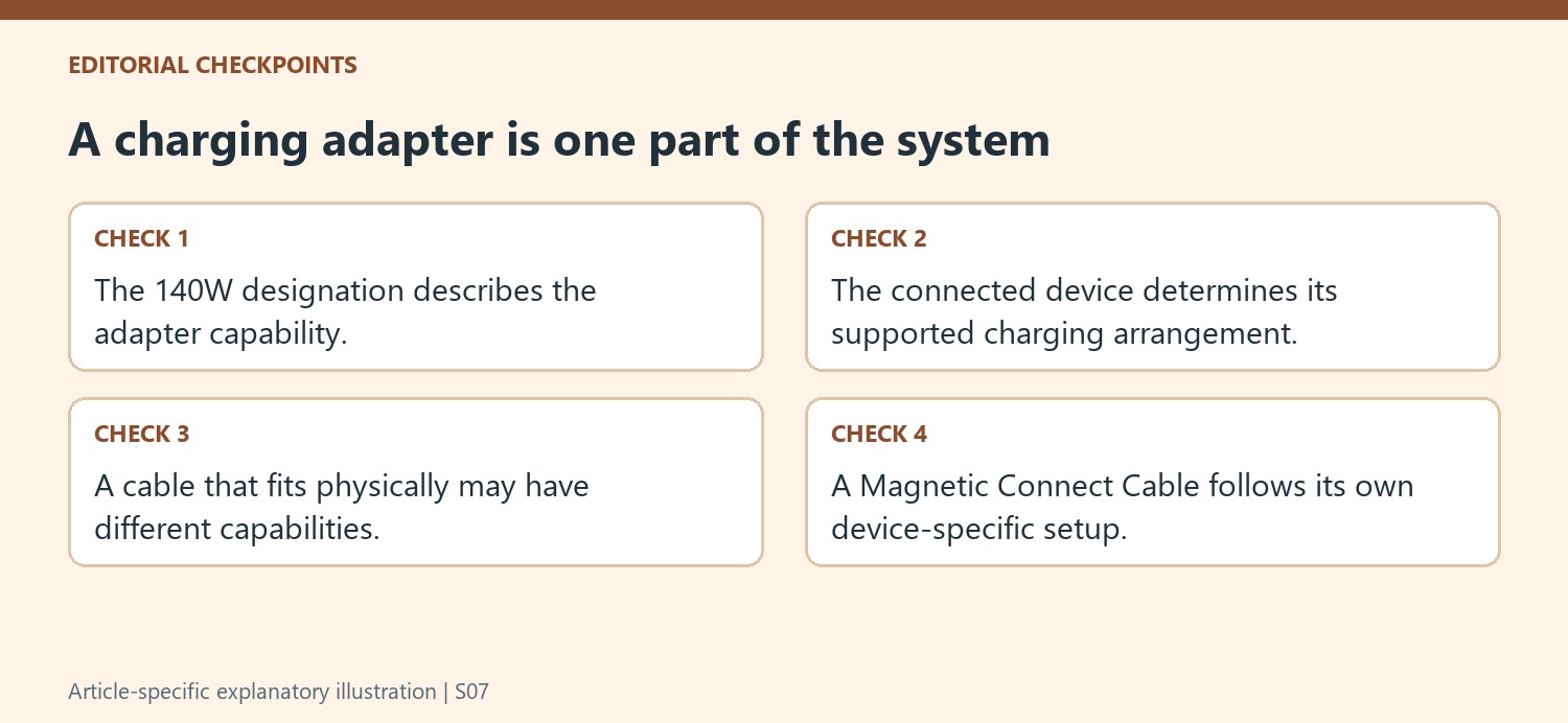 A charging adapter is one part of the system