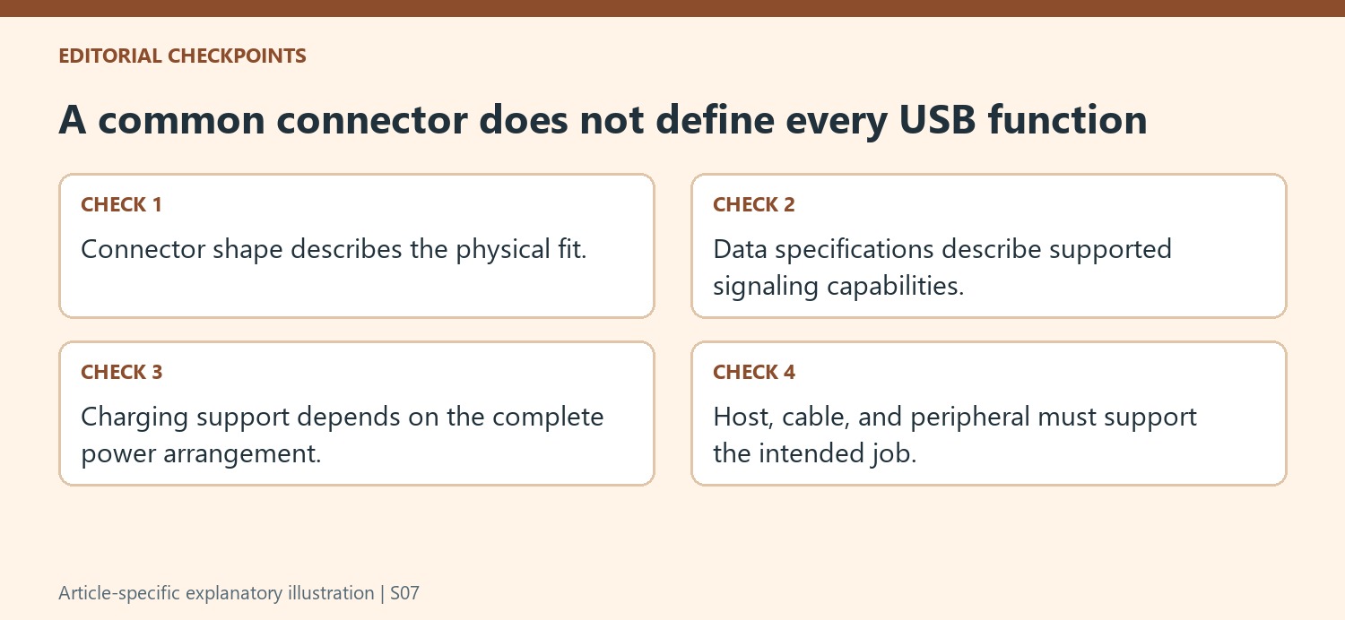 A common connector does not define every USB function