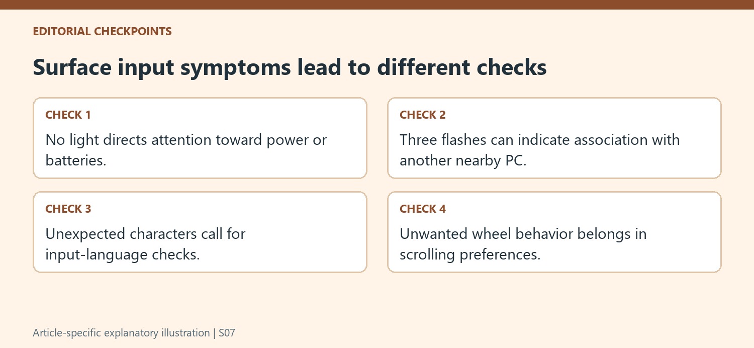 Surface input symptoms lead to different checks