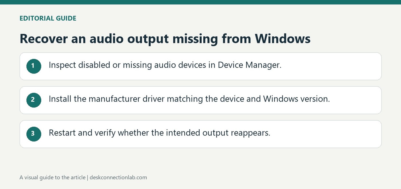 Recover an audio output missing from Windows