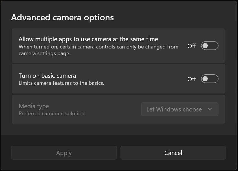 Manage connected cameras and available stream settings