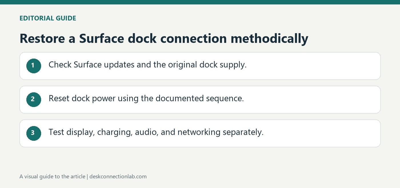 Restore a Surface dock connection methodically